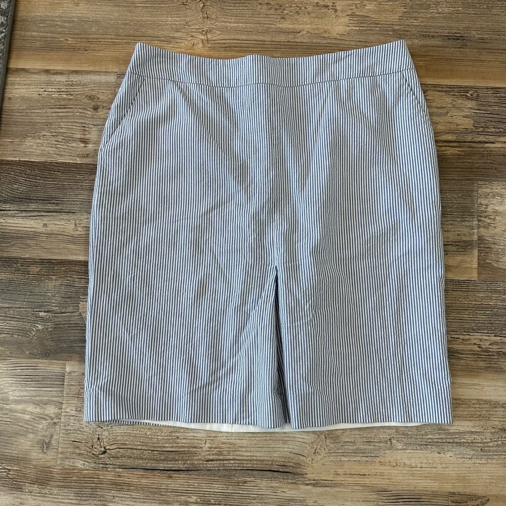 Talbots Womens Size 14 Skirt Blue White Pinstripe Lined Knee Length With Pockets